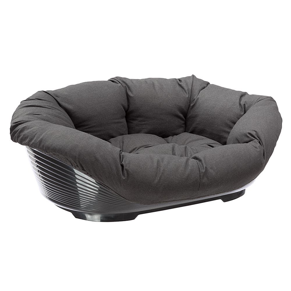 Conjunto cesta de plástico Ferplast Siesta Deluxe preta com capa antracite - Tamanho 4: C 61,5 x L 45 x A 21 cm
