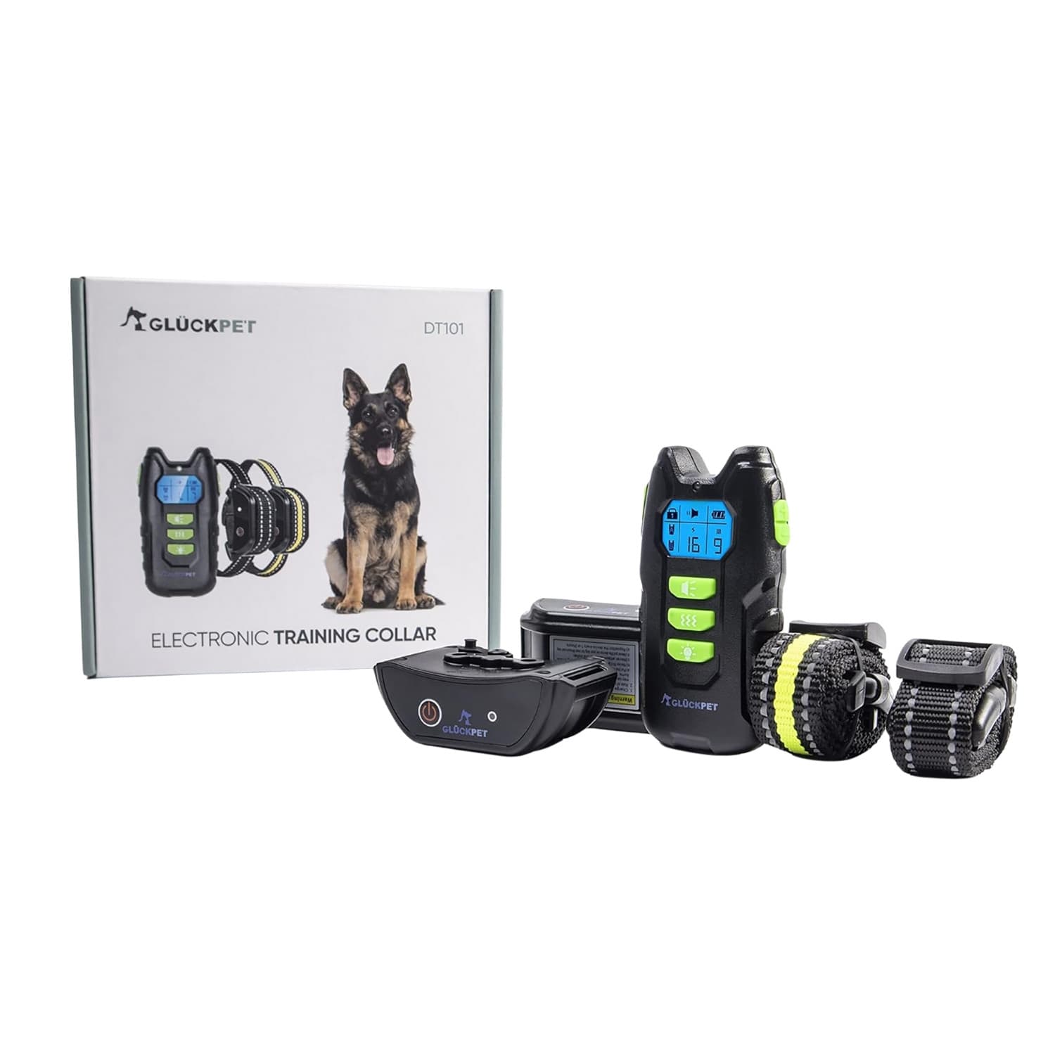 Pack 2 Collares de Adiestramiento para Perros con Sonido Vibración y Luz Impermeable Recargable Amarillo/Negro Glückpet