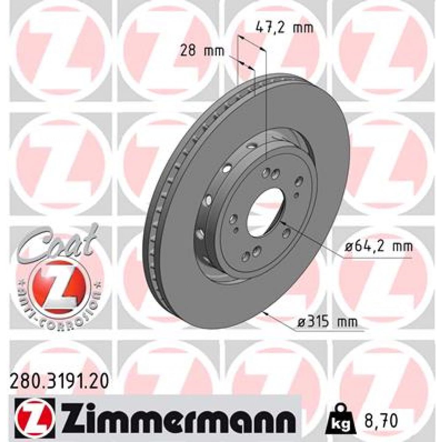 Disco de freno ZIMMERMANN 280.3191.20