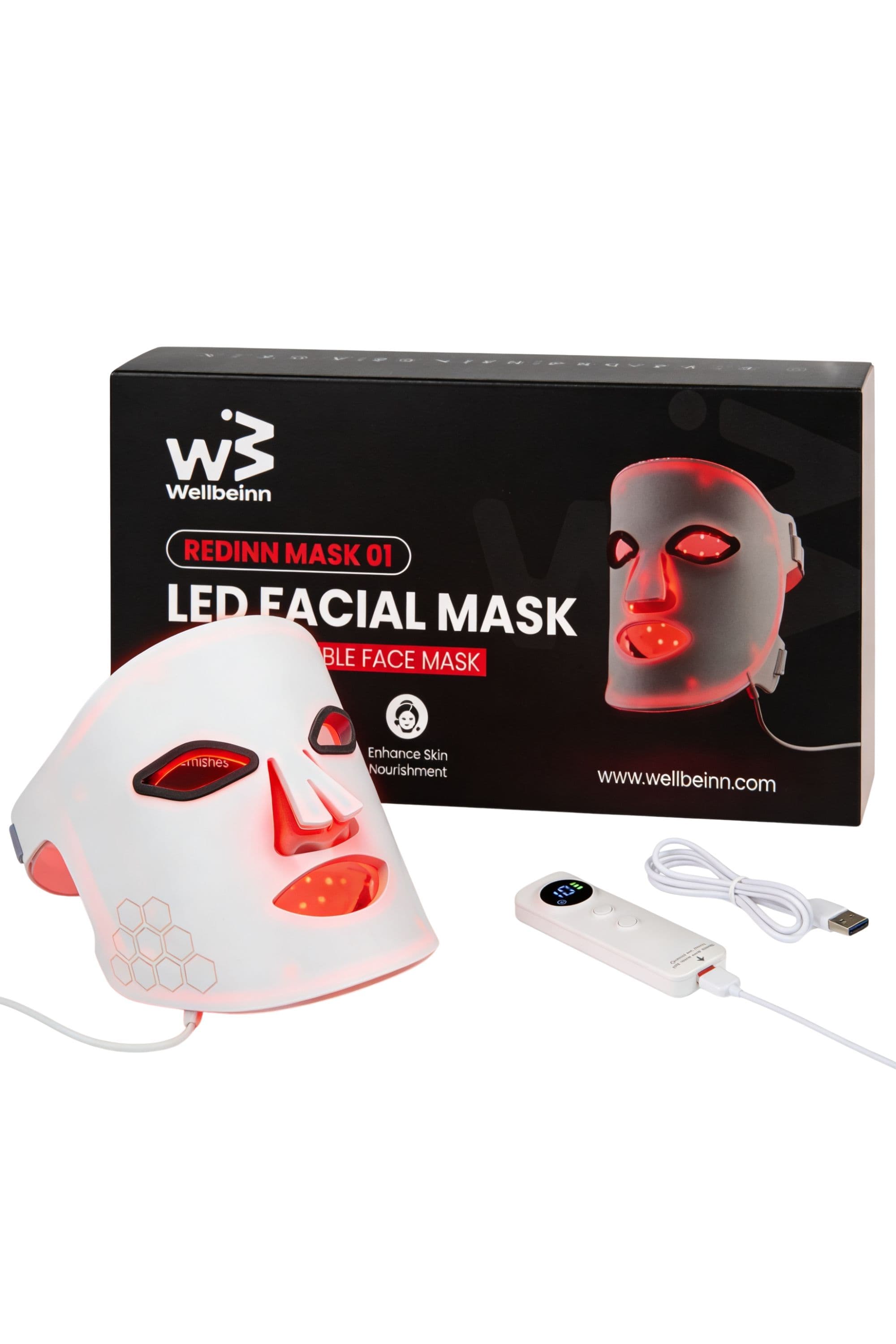 Redinn Mask — Máscara De Luz Roja Led Wellbeinn | Antiedad Y Regeneración Facial - Para Antiedad, Acné Y Regeneración MKP