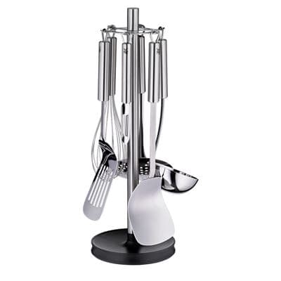 Juego Cocina 6 Piezas Con Soporte Compuesto De: Cazo Sopa, Espumadera, Pala Wok, Paleta, Batidor Y Pelador Verdura