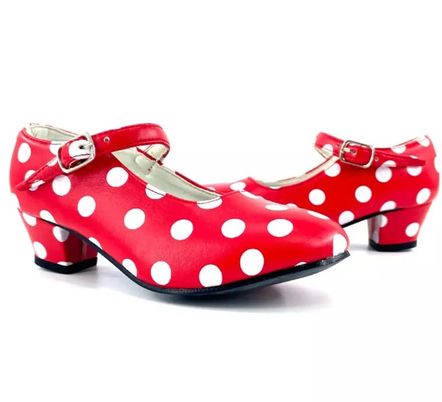 Zapato Sevillana con tacón Rojo con lunares Blancos en números del 22 al 41