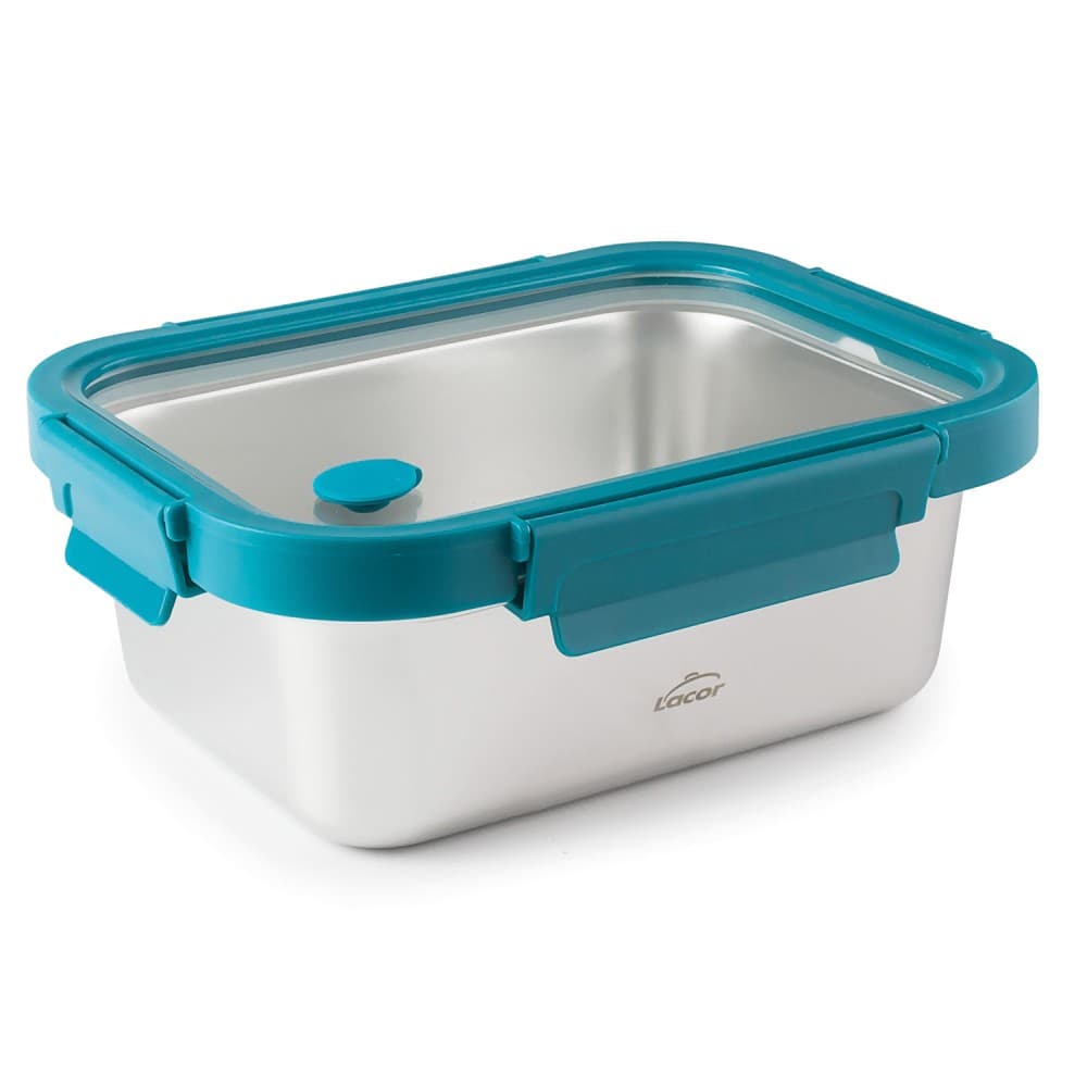 Fiambrera hermética de acero inoxidable rectangular Etern, con tapa de cristal, 1200 ml - Lacor