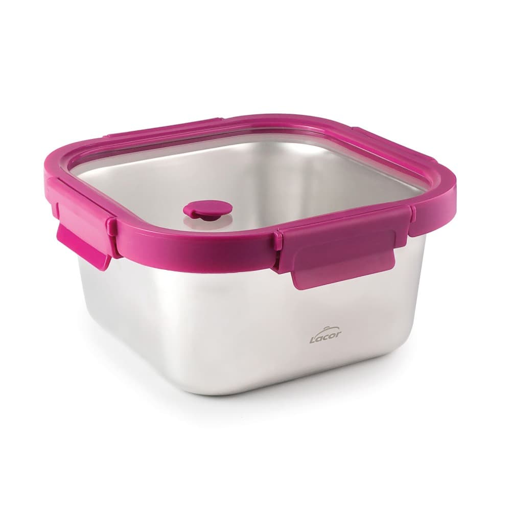 Fiambrera hermética cuadrada de acero inoxidable Etern con tapa de cristal, 1500 ml - Lacor