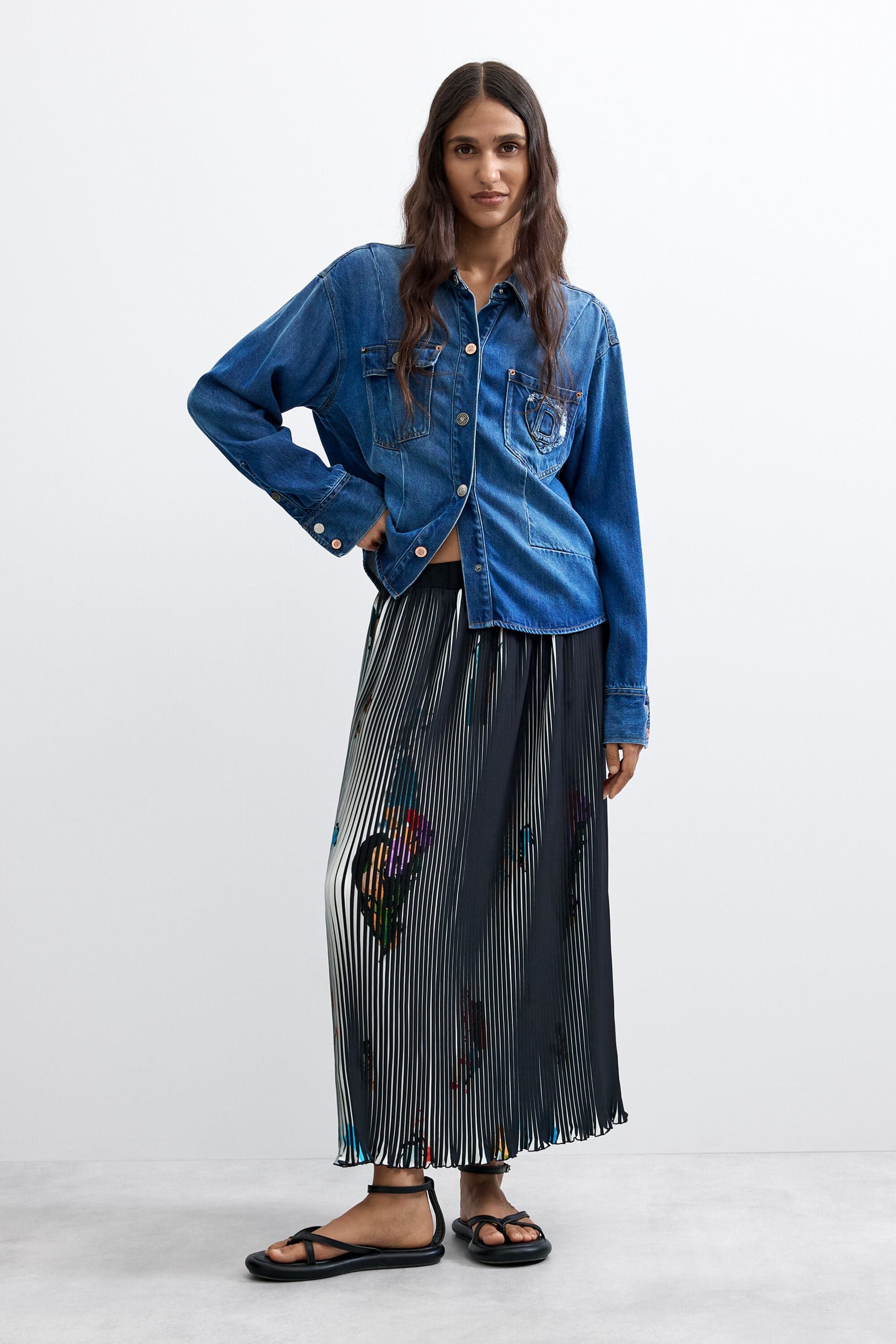Desigual, Falda midi textura arty, Mujer, Poliester, Negro, S