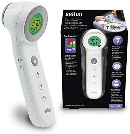 Braun Sensian 7 Termómetro de frente sin contacto , Tecnología Age Precision , Pantalla digital codificada por colores , Apto para bebés y niños