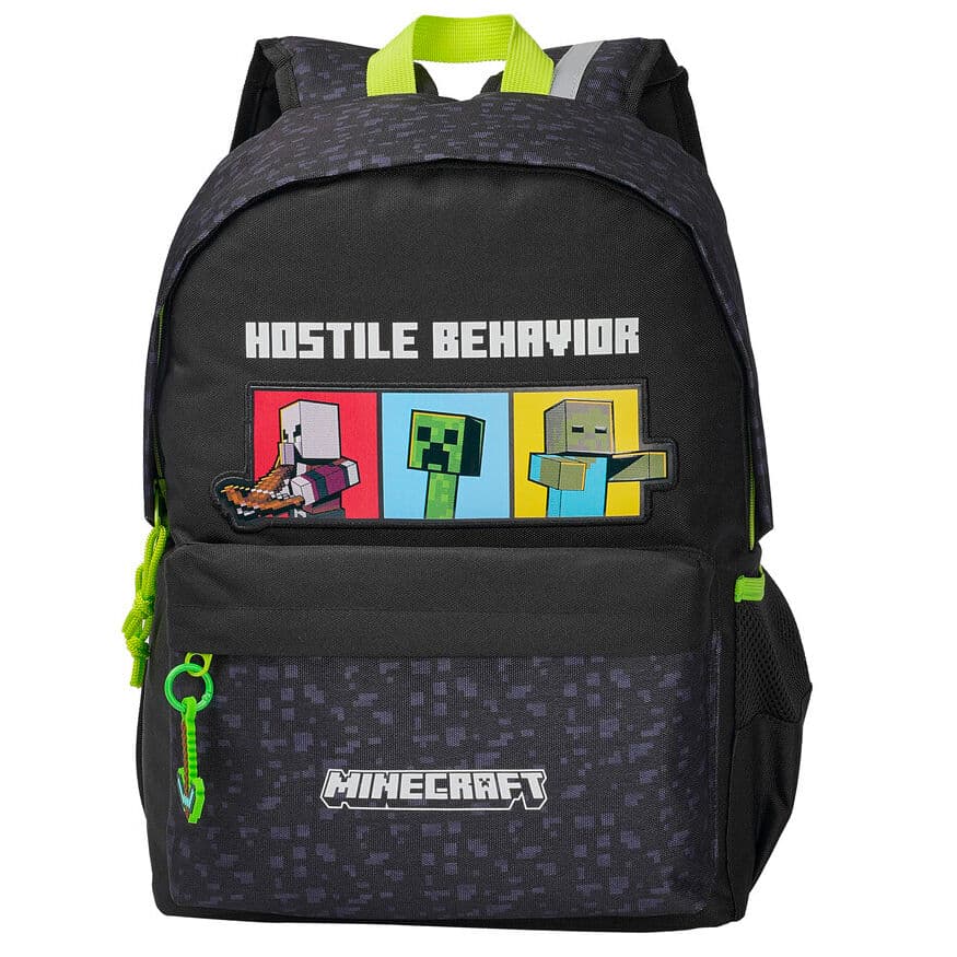 CYPBRANDS- Minecraft, Mochila Escolar, Adaptable a Trolley, Grande, Ligera, Resistente, Color Negro, Producto Oficial