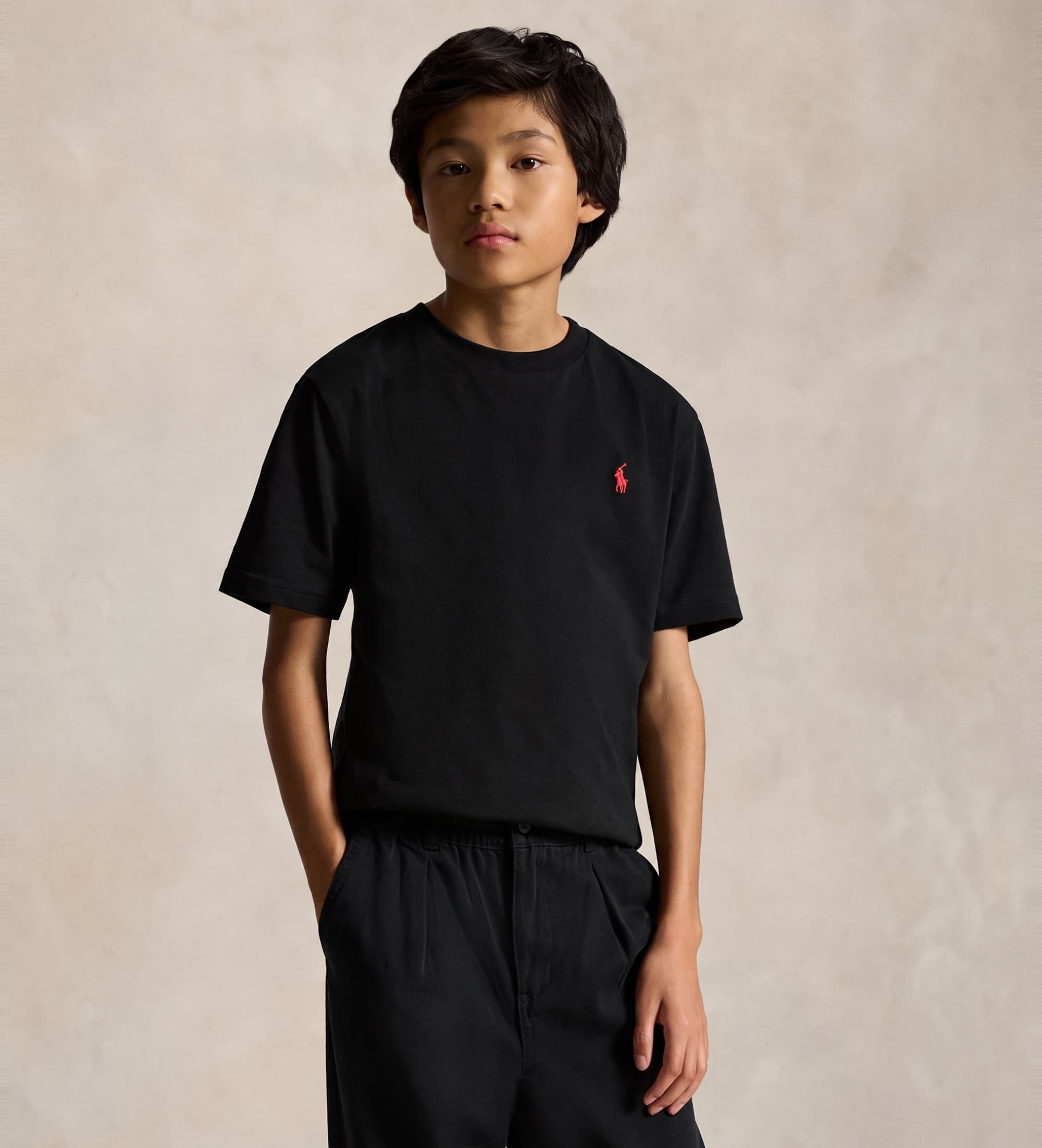 Polo Ralph Lauren para niño. 323832904036 Camiseta de algodón con cuello redondo negro ((S) 6/7años= 136/138cm), Casual, Manga corta, moda i