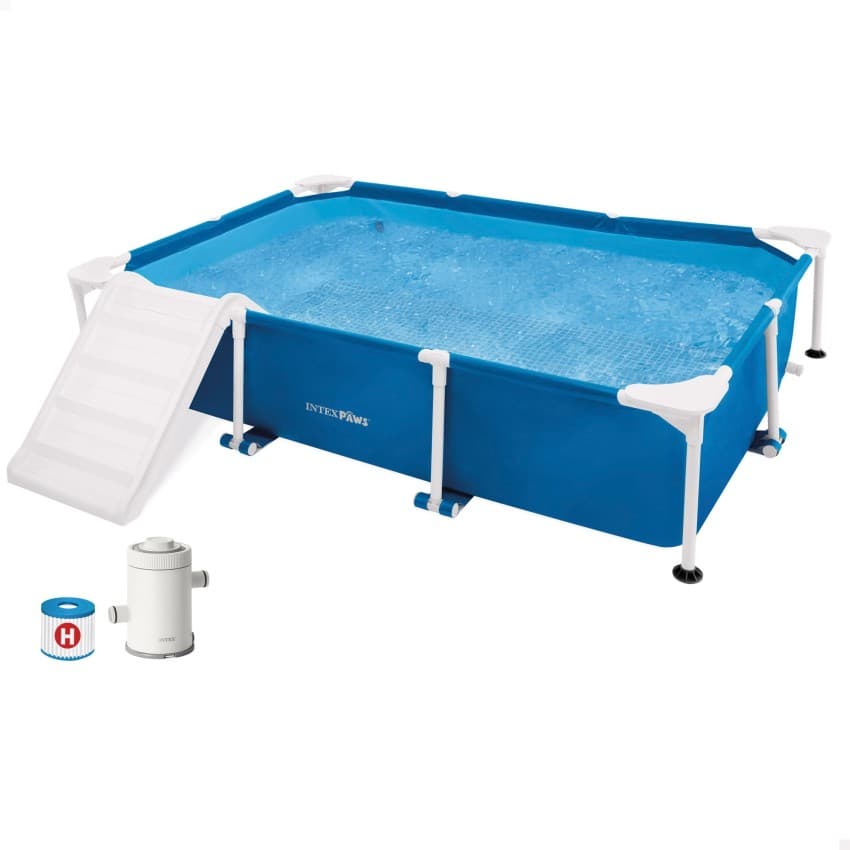 Piscina desmontable rectangular para perros con depuradora y rampa