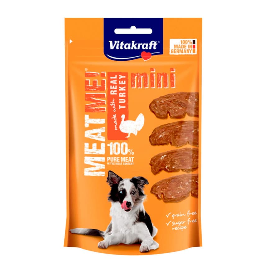 2 bolsitas x 60 g Vitakraft Bocaditos Meat Me Pavo Mini para perros ¡Pack Ahorro!