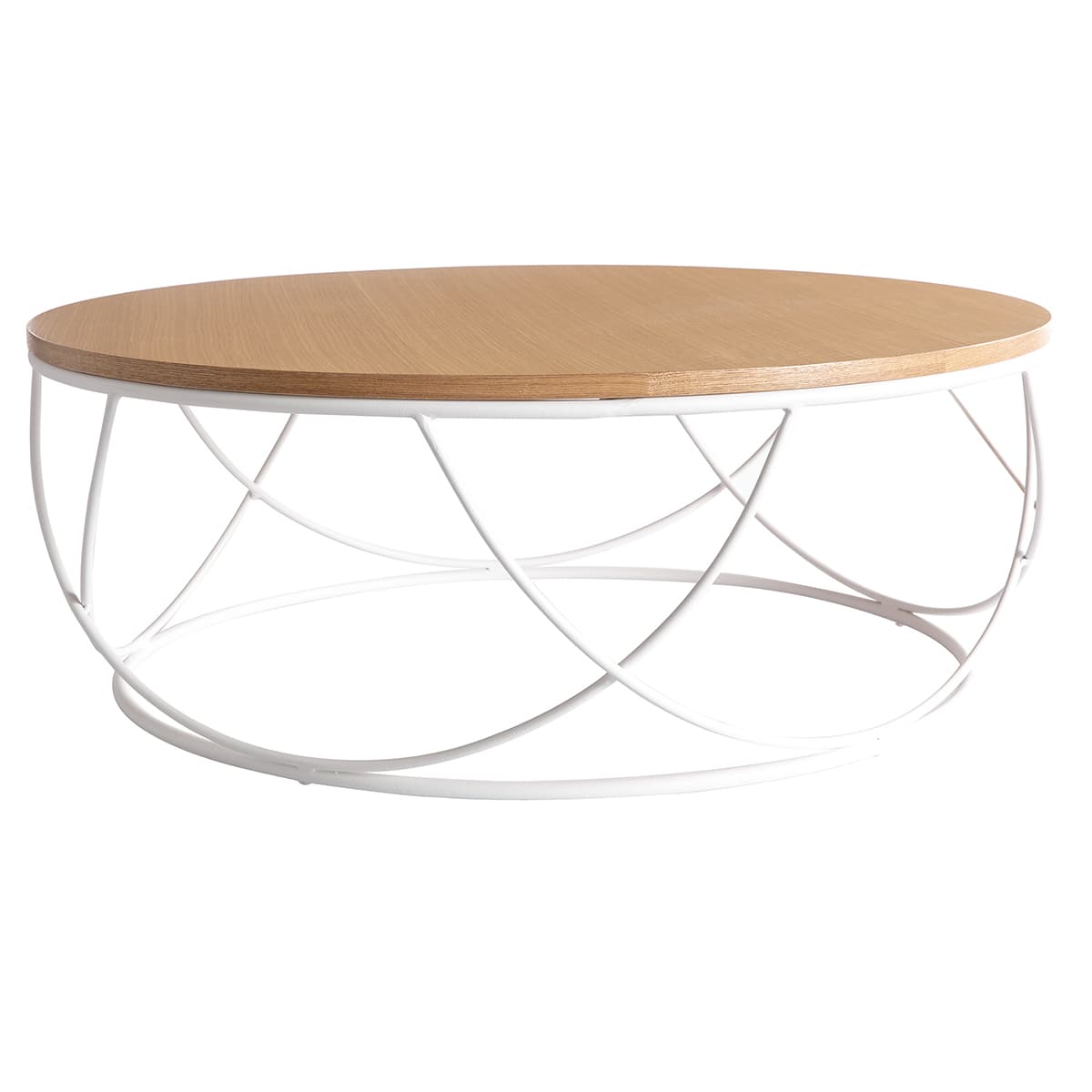 Mesa de centro madera y metal blanco redonda 80 cm LACE