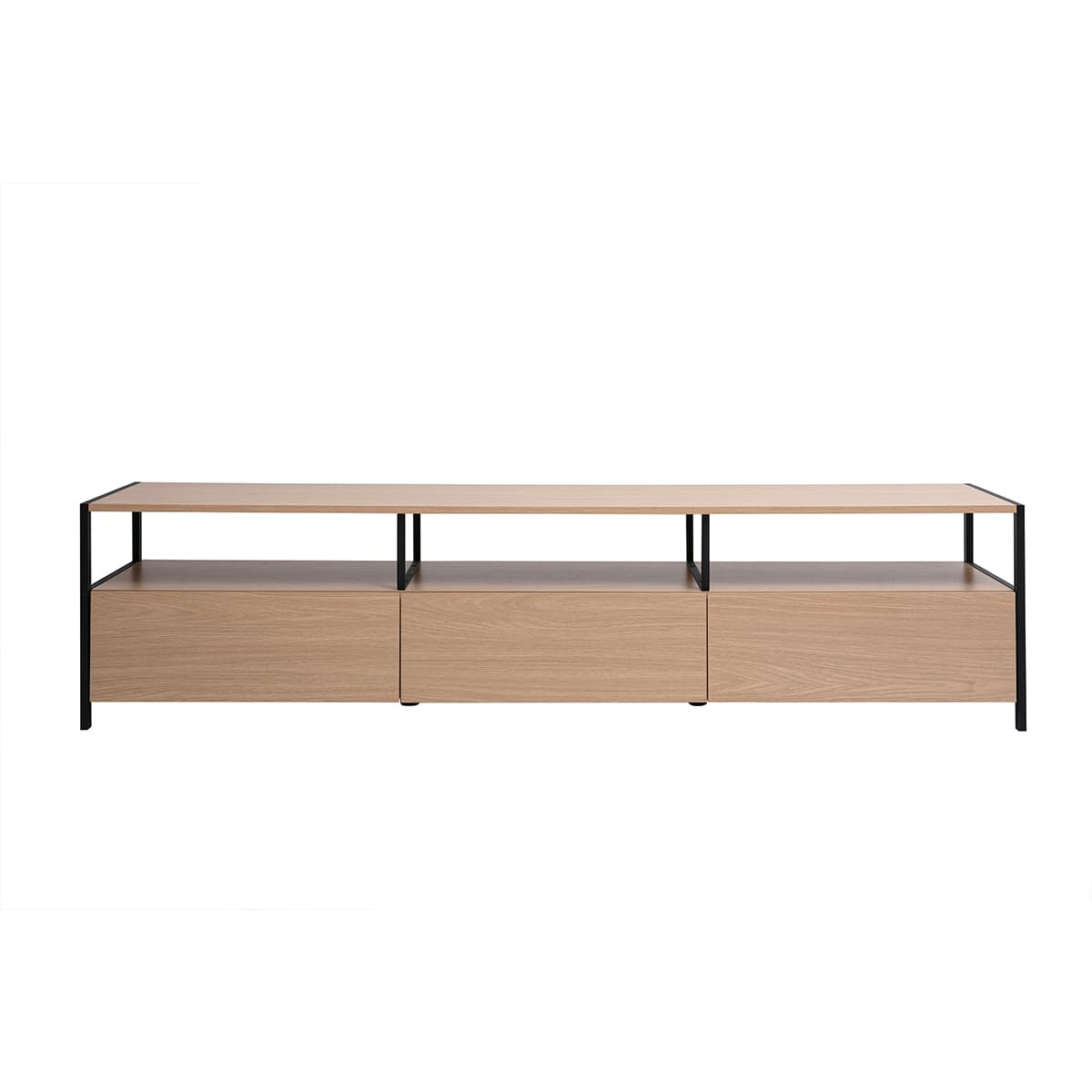Mueble TV acabado en madera clara de roble y metal negro L180 cm MAXENCE
