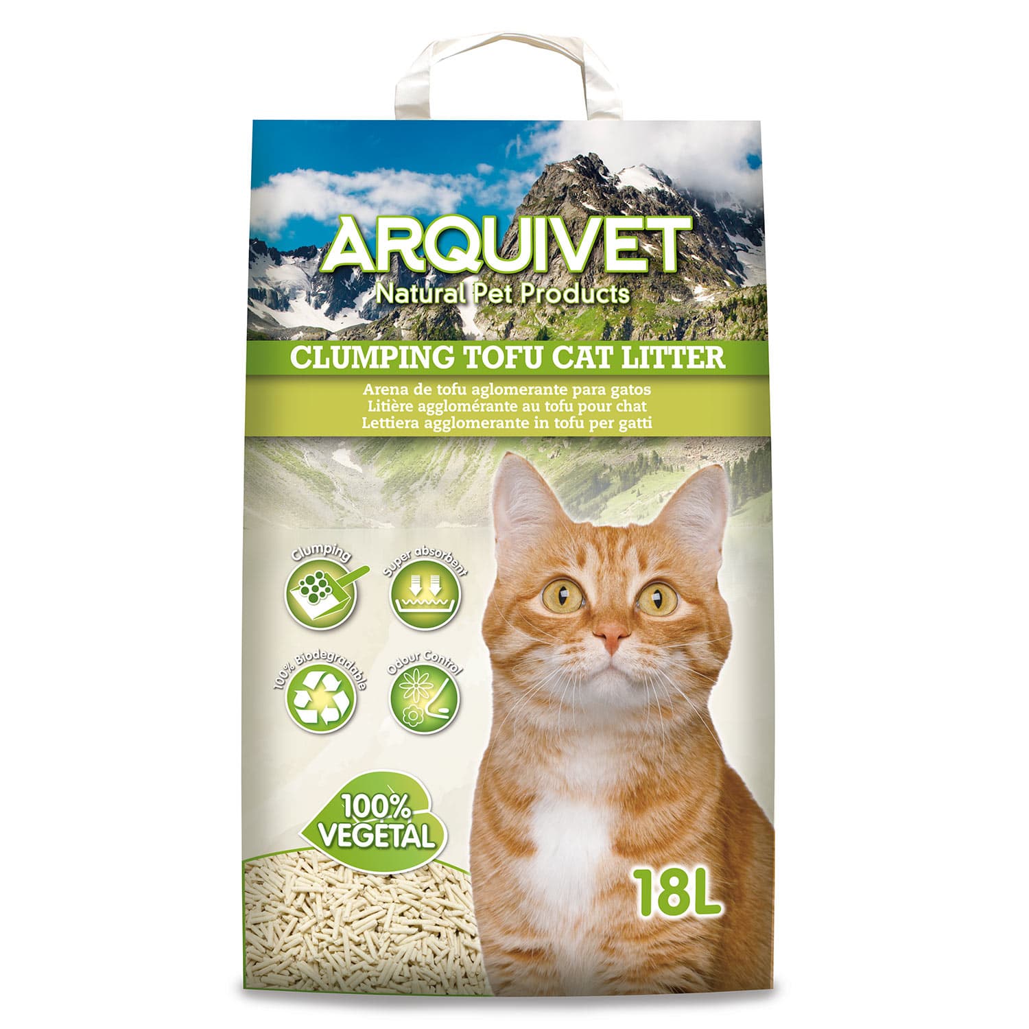 Arena aglomerante de tofu para gatos