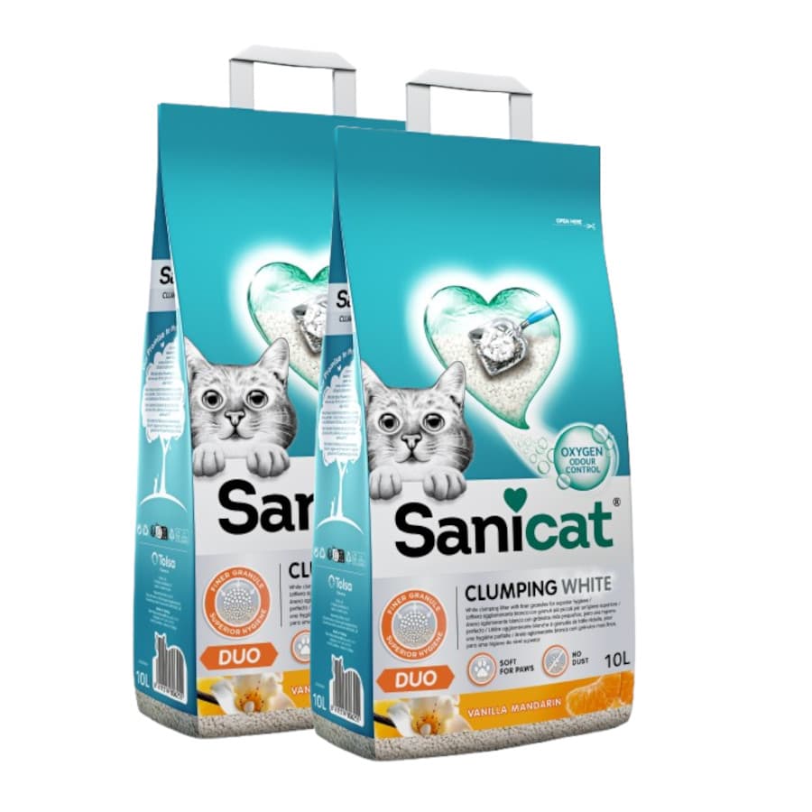 2 x 10 L Sanicat Clumping White Duo Arena Aglomerante para gatos ¡Pack ahorro!