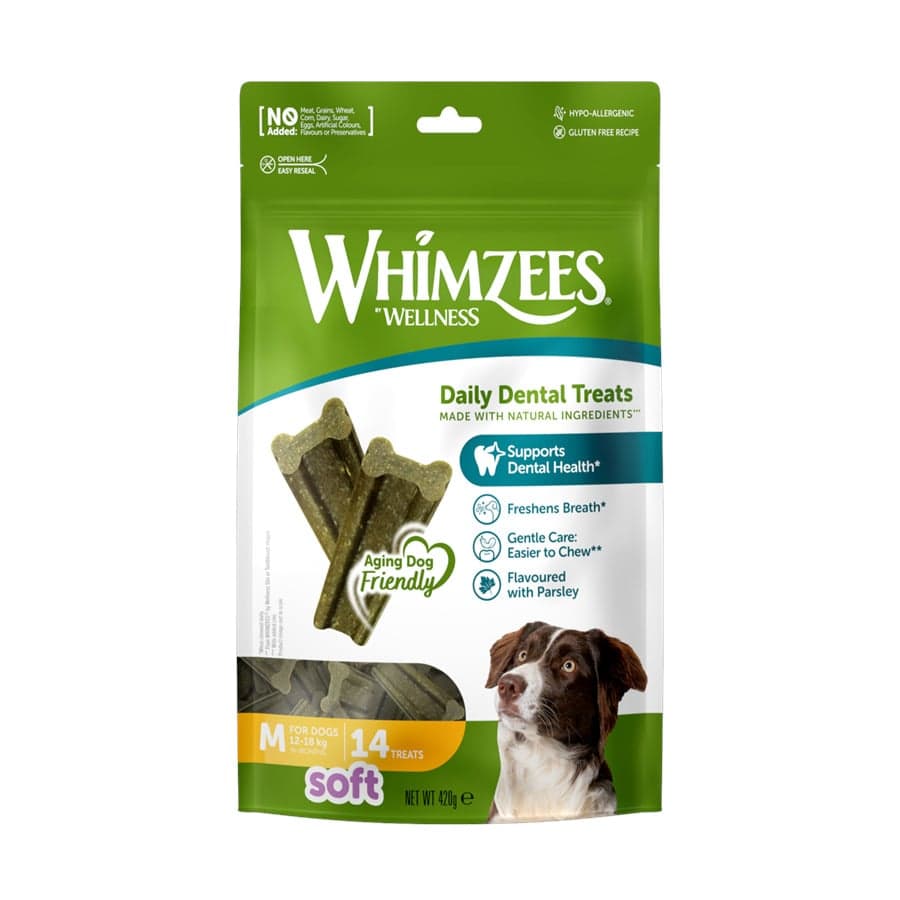 14 barritas Whimzees Snacks Dentales Soft Value Bags M para perros